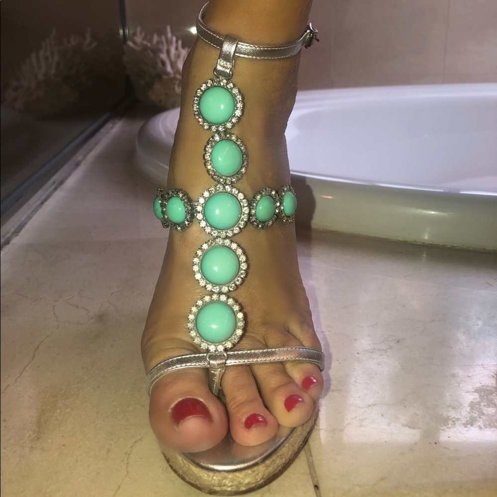 Michael Kors wedge turquoise crystal heels 8.5